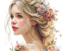 16 Woman With Flowers in Blond Hair Clipart Bundle, 16 High-quality JPG,  Craft Art, Card Making, Clip Art, Digital Paper Craft, Scrapbooking