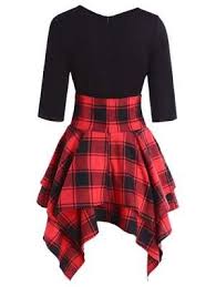 Women Lace Up Plaid Asymmetrical Dress O Neck Half Sleeve Dresses Casual Dresses Cheap Dresses Casual