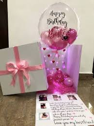 On her special day, present her with personalized jewelry or a customized gift for the home that reflects her style and passions. Happy Birthday Surprise Balloon Box In Pink Bff Birthday Gift Surprise Birthday Gifts Birthday Gifts For Best Friend