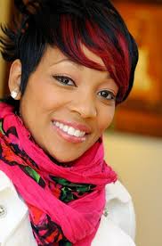 This is the best haircut for evening and night parties. Short Black Hairstyle With Fiery Red Fringe Monica Haircut Hairstyles Weekly