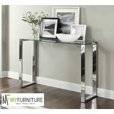 Signature Console Hallway Table Glass Top Chrome Stand Muebles De Entrada Muebles Para Banos Pequenos Mesa De Centro De Vidrio
