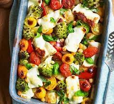 Vegetarian Traybake Recipes Recipe Tray Bake Recipes Recipes Chicken And Halloumi