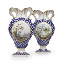 C1764 A Pair Of Sevres Porcelain Beau Bleu Oeil De Perdrix Vases Vase A Oreilles 3eme Grandeur Blue Interlaced L S Enclosing Da Sevres Porcelain Vincennes