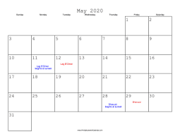 On holidays marked *, jews are not permitted to work. May 2020 Calendar With Jewish Holidays