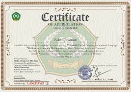 Webinar yang memiliki sertifikat kehadiran bisa kamu dapatkan 1x24 jam setelah mengisi ulasan webinar. Download Sertifikat Peserta Viral 1 Upt Pengembangan Bahasa