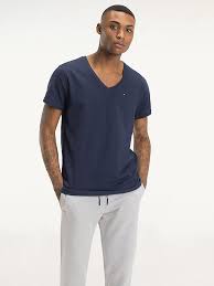 T shirt v ausschnitt herren. T Shirt Mit V Ausschnitt Blau Tommy Hilfiger