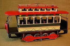 Vintage Reproduction Trolley Car Collectible Toy Trolleycar Vintage Reproduction Electric Trolley Car Toy Displ Vintage Home Decor Toy Display Recycled Vintage