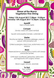 Apertifs and fine spirits menu. August 2017 Menu Vegetarian Fine Dining Dinner At The Manor