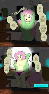 3322356 - questionable, artist:darkritual3, artist:pshyzomancer, color  edit, derpibooru import, edit, editor:darkritual3, fluttershy, human,  equestria girls, accidental exposure, belly button, breasts, button-up  shirt, clothes, colored, comic, computer ...