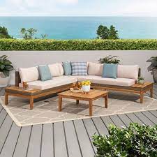 With its acacia wood frame, this set is both sturdy as well as beautiful to look at. Loft Acacia 4pc Wood Sectional Sofa Set Christopher Knight Home Target