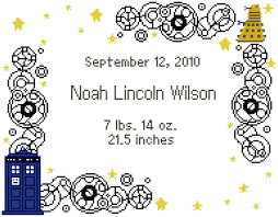 50 high x 81 wide. Tardis Dalek Baby Birth Record Cross Stitch Pattern Nerdpillo
