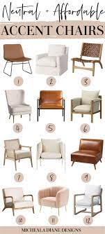 The accent chairs in this assortment are lined with beautiful fabrics, plush padding and added detailing. Affordable Neutral Accent Chairs Micheala Diane Designs