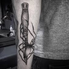 Black and white line art wing tattoo design. 50 Amazing Sword Dagger And Knife Tattoo Designs Tattooblend