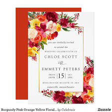 Browse our wide selection of modern designs featuring easy rsvp tracking. Burgundy Pink Orange Yellow Floral Wedding Invitation Zazzle Com Floral Wedding Invitations Yellow Floral Wedding Invitations Floral Bridal Shower Invitations