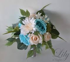 We are artificial flower manufacturers, we wholesale artificial flowers, plants and silk flower, custom fake flowers in cheap price, we located in china, our customer we make artificial flower more than 10years. Amazon Com Wedding Bouquet Bridal Bouquet Bridesmaid Bouquet Silk Flower Bouquet Wedding Flower Tiffany Robin S Egg Blue Light Turquoise Malibu Blue Aqua Pool Blush Light Peach Lily Of Angeles Handmade