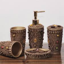 Make your bathroom a delightful affair with vanity mirrors, soap dishes, tissue box covers, vanity trays, and more. 5pcs Resin Elegant Bathroom Set Dispenser Toothbrush Holder Bath Set Bathroom Accessories Set Mimbarschool Com Ng