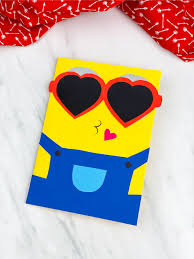 Then you'll glue the sunglasses onto a paper heart. Minion Valentine Card Craft Free Template