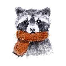 Art Print Cute Raccoon With Scarf Sketchy Style Autumn Cozy Illustrations With Warm Colors Perfectly For Raccoon Illustration Cute Raccoon Raccoon Drawing