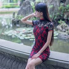 夜店蕾絲短款旗袍時尚改良ds年會演出舞蹈舞臺裝修身不開叉晚禮服in 2020 fashion short sleeve dresses chinese dress