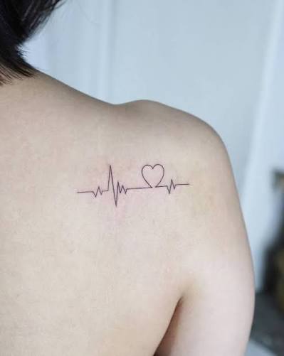 Heartbeat tattoo on shoulder blade
