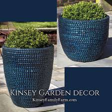 Kinsey Garden Decor Sisal Weave Large Outdoor Planters Indigo Indoor Outdoor Glazed Pottery Flower Large Outdoor Planters Outdoor Pottery Large Indoor Planters