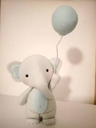 Fondant Elephant Boy Cake Topper With Balloon