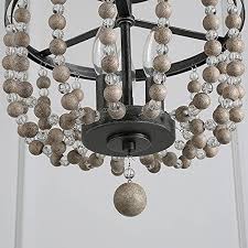 Wood bead semi flush mount chandelier. Laluz Semi Flush Mount Ceiling Light 3 Light Bohemian Lighting For Entryway Foyer Distressed Wood Beads Dark Silver Brushed 12 D X 13 6 H Amazon Com