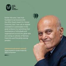 title Acknowledging the honor and impact of receiving the 2024 Zayed Award  for Human Fraternity, Professor Sir Magdi Yacoub calls upon eligible  nominators globally to recognize individuals and organizations dedicated to  advancing
