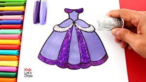 Dibujos de vestidos para colorear. Como Dibujar Y Pintar Un Vestido De Princesa Con Brillantina Dibujos De Princesas Youtube