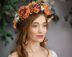 Orange Boho Flower Crown Fall Hair Accessories Autumn Flower Headpiece  Rusty Terracotta Wedding Accessories Large Cinnamon Crown Magaela