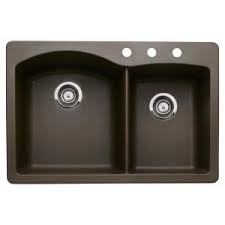 Undermount kitchen sinks are famous for making the transition between the sink and the countertop smooth and seamless. Transolid Genova Dual Mount Granite 33 In 1 Hole Double Offset Bowl Kitchen Sink In Espresso Gtdw3322 12 1 The Home Depot