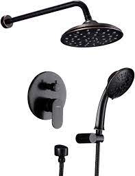 Shower System Wall Mounted Shower Faucet Set For Bathroom With High Pressure 8 Rain Shower Head And 3 Setting Handheld Shower Head Set Oil Rubbed Bronze Rough In Valve Included Amazon Com