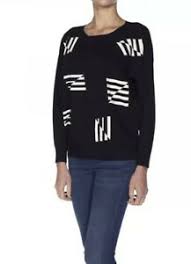 Details About Band Of Outsiders Black Sweater Flying Stripe Jacquard Womens Size 10 M 0971