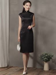 Dream Black Silk Midi Qipao Cheongsam Dress Cheongsam Dresses Cheongsam Cheongsam Dress