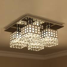 Modern 42cm Square Chrome Finish Interior Ceiling Lamp Crystal Decor E27 Bulb Overhead Lighting Fixtures For Living Bedroom Ceiling Lights Aliexpress