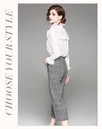 High Neck Shirt And Cropped Pant Suit For Women Looks Good On You High Neck Shirts Suits For Women Dresses For Work