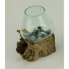 Amazon music stream millions of songs: Clear Molten Glass On Teak Driftwood Base Decorative Bowl Vase Terrarium Planter Overstock 16751685