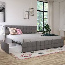 Elizabeth Tufted Upholstered Low Profile Storage Platform Bed Upholstered Storage Platform Bed With Storage Upholstered Beds