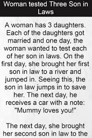 Following is our collection of funny mother in law jokes.there are some mother in law weight jokes no one knows (to tell your friends) and to make you laugh out loud.take your time to read those puns and riddles where you ask a question with answers, or where the setup is the punchline. Woman Tested Each Of Her Son In Laws This Is Hilarious Amazing Stories Laughter Quotes Funny Funny Marriage Jokes Funny Inspirational Quotes