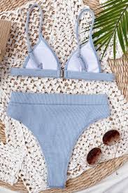 Neutral cut bathing suit bottoms for children. Light Blue Ribbed High Waisted Bikini Bottom Floralkini