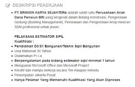 Check spelling or type a new query. Estimator Teknik Sipil Pt Bringin Karya Sejahtera Liputan Cdc