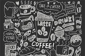 Black And White Cafe Wallpaper Coffee Doodle Wallpaper Wall Decor Coffee Doodle Cafe Wall Art Doodle Wall