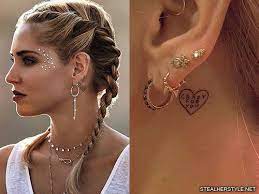 Chiara Ferragni Heart Writing Behind Ear Tattoo Steal Her Style Bar Stud Earrings Gold Bar Earrings Studs Gold Bar Earrings