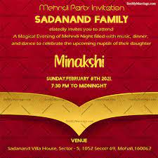 Create online ladies sangeet/mehndi ceremony invitation card free. Indian Golden Royal Red Theme Mehndi Party Invitation Card Seemymarriage