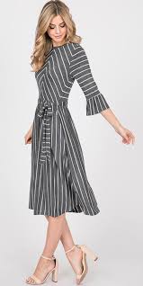 Ana Dress Gray Stripe Modestpop Com Modest Dresses Casual Grey Dresses Casual Modest Dresses