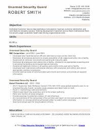 Unarmed Security Guard Resume Samples Qwikresume
