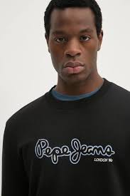Pepe Jeans bluza bawełniana DORIAN CREW męska kolor czarny z nadrukiem  PM582757