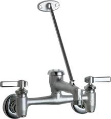 A wall mounted faucet is mounted directly to wall, extending above the sink compared to traditional faucets that are installed on top of the sink or countertop. Wall Mounted Manual Sink Faucet With 8 Centers Chicago Faucets