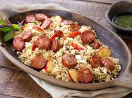 I like all the ingredients but i didn't like them together. Tried And True Top 5 Easy Crockpot Recipes Fiesta Chicken Autumn Rice And Sausage Bean And Che Chicken Apple Sausage Smoked Sausage Recipes Gourmet Sausage