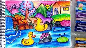 Gambar pemandangan cenderung memiliki tingkat gradasi yang unik, sehingga dibutuhkan kreatifitas lebih untuk membuatnya. Bebek Di Kolam Cara Menggambar Dan Mewarnai Dengan Gradasi Warna Oil Pastel Untuk Pemula Youtube